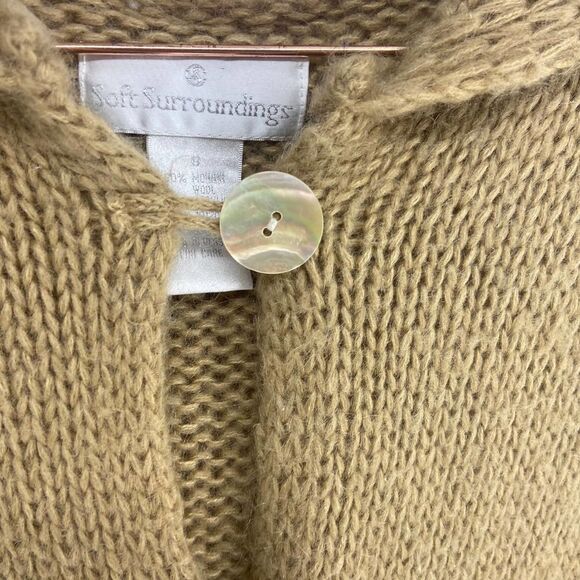 Soft Surroundings Camel Oversize Knit Hooded Cardigan Poncho Sweater Womens S - Picture 3 of 8
